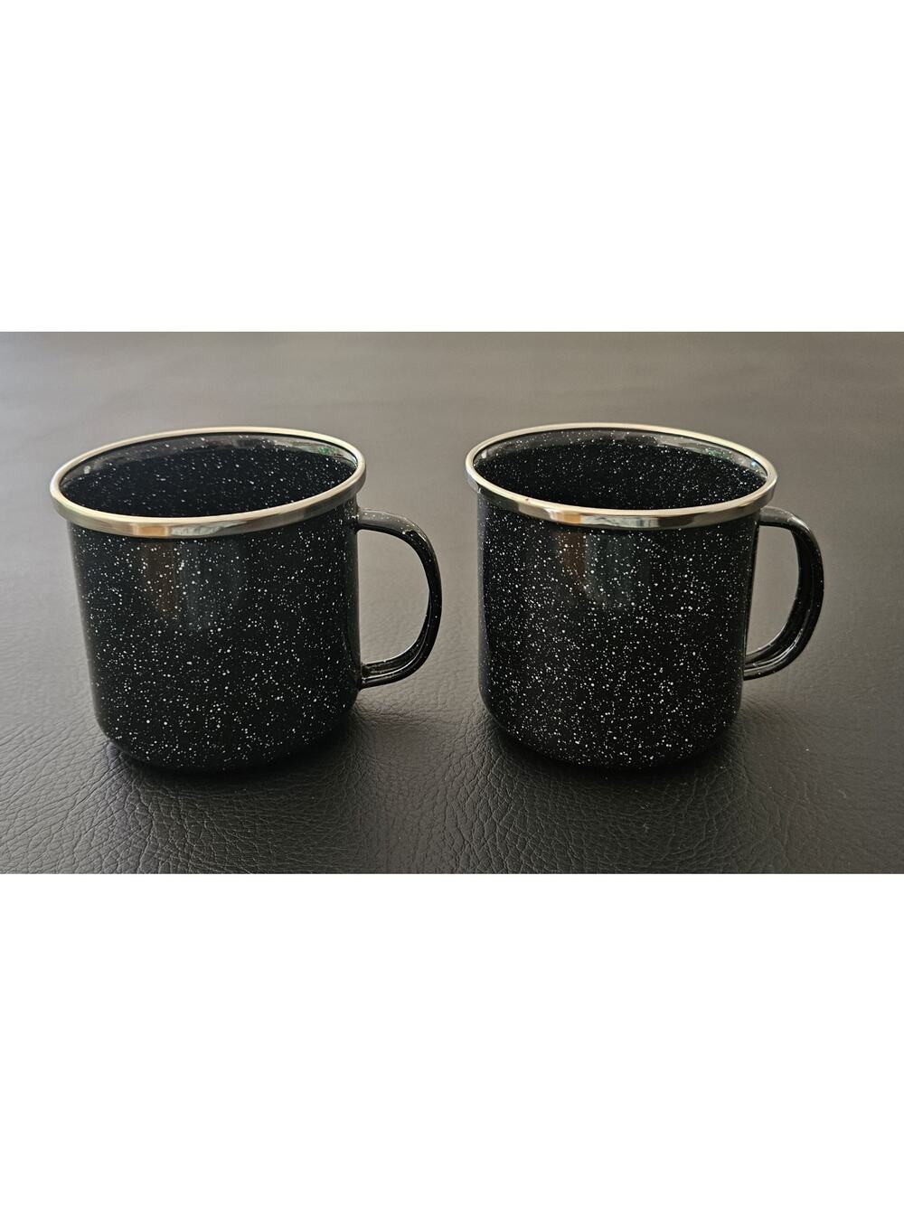 Vintage Set of 2 Black Enamelware Camp Coffee Cups/Mugs